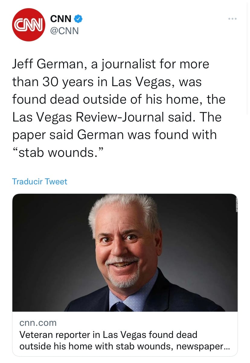 Investigan el asesinato de Jeff German con el "protocolo de caso principal"