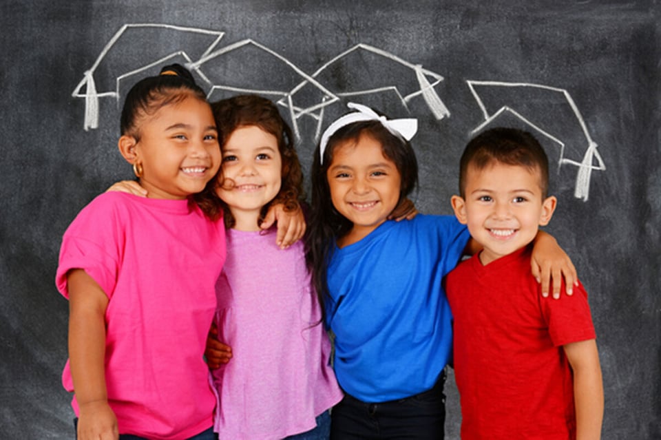 Group of happy young children who are at school