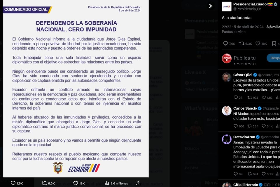 Jorge Glas, detención, Embajada de México, MundoNOW