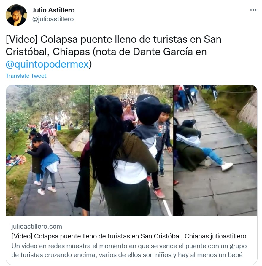 Colapsa puente turistas Chiapas