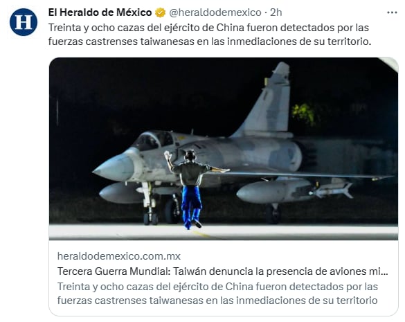Aviones militares chinos Taiwán