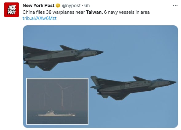 Aviones militares chinos Taiwán