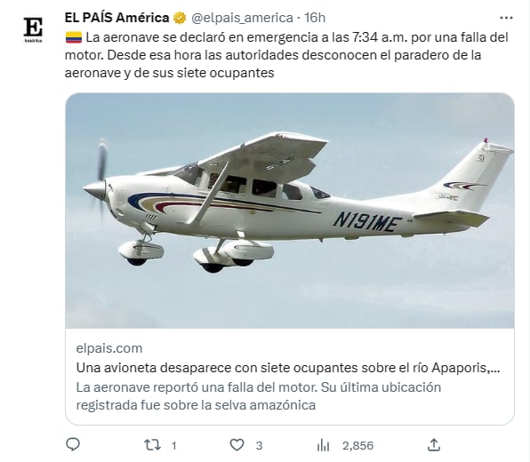 Colombia plane disappears