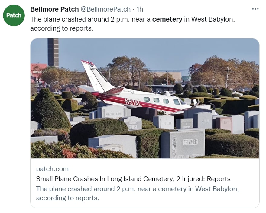 Avioneta cae cementerio