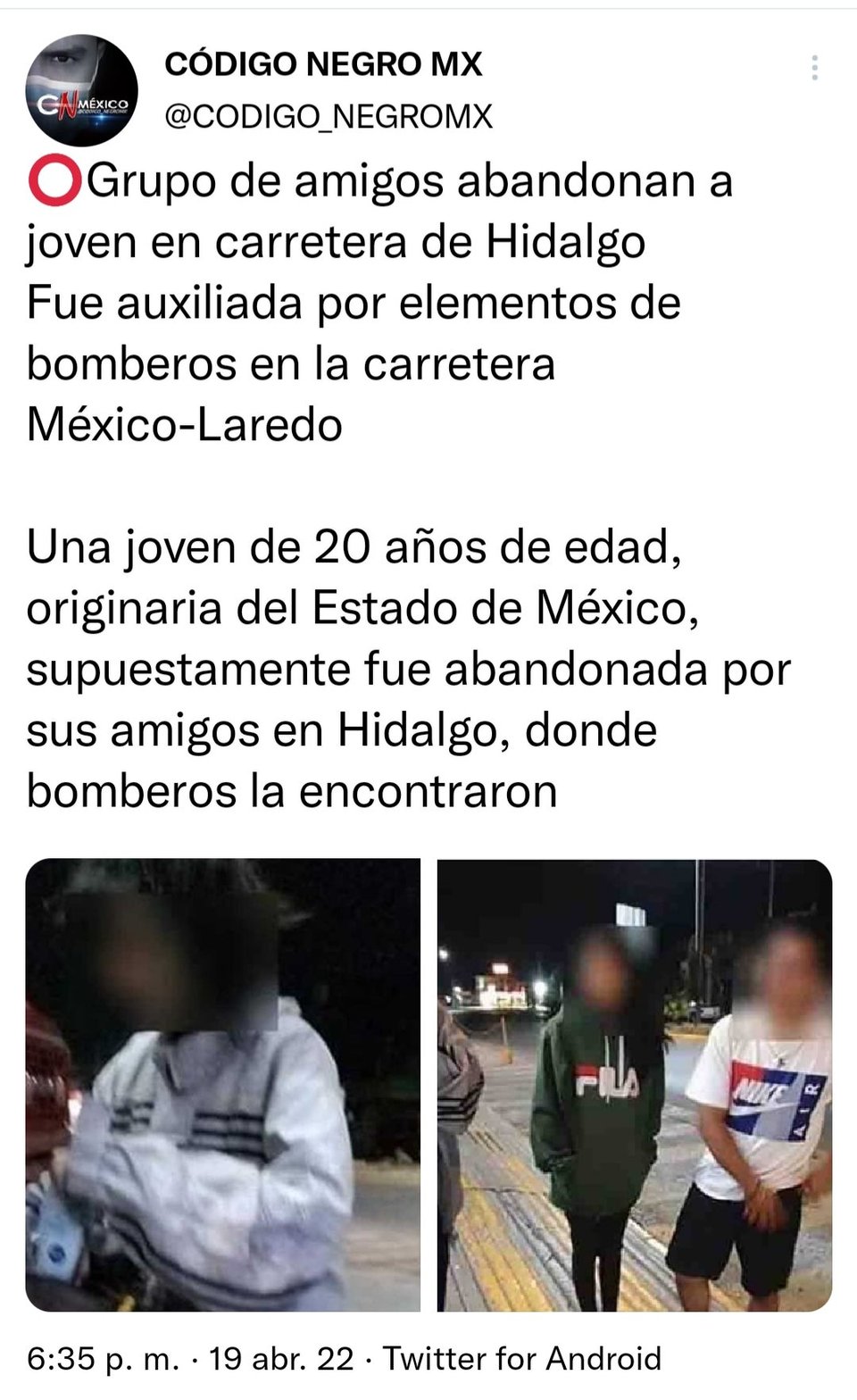 Like Debanhi Escobar, friends abandon another young woman in Hidalgo
