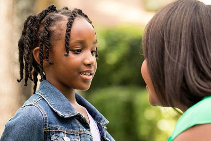 Active listening with kids, mother and daughter