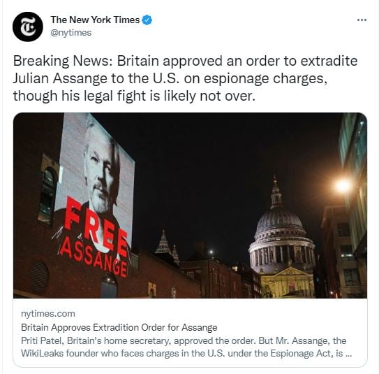 Aprueban extradición de Julian Assange a EEUU