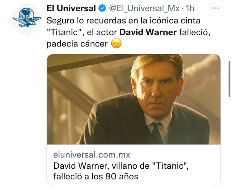 What did beloved actor David Warner die of?