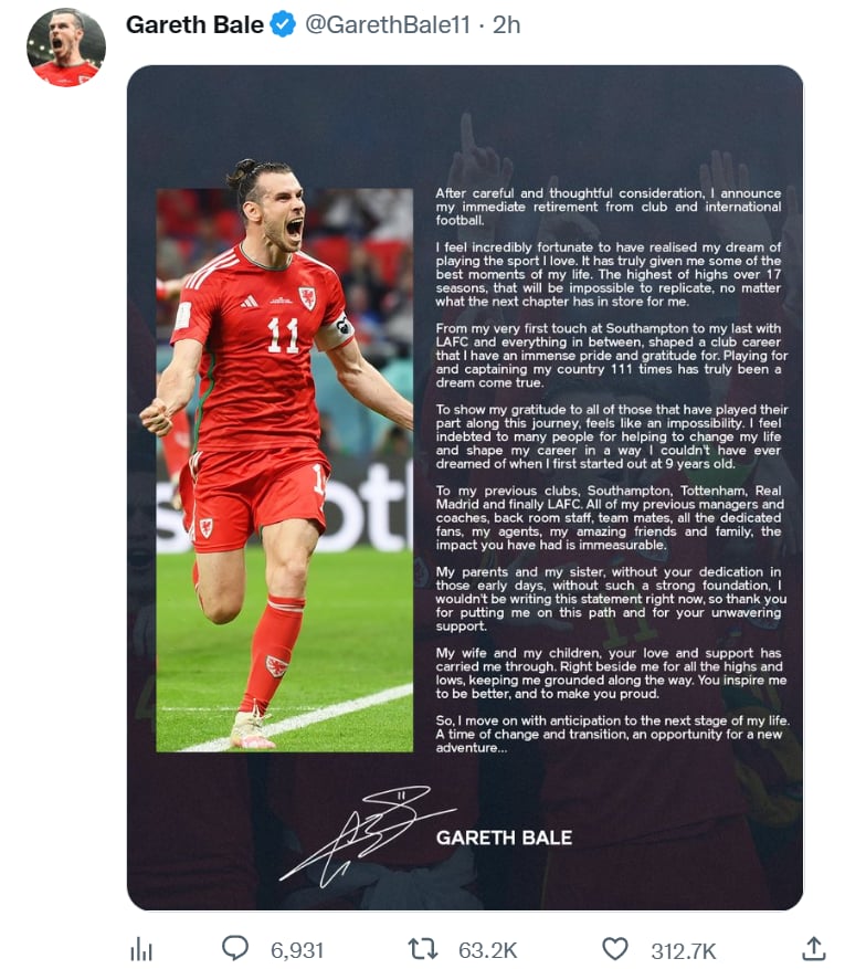 Gareth Bale retiro futbol