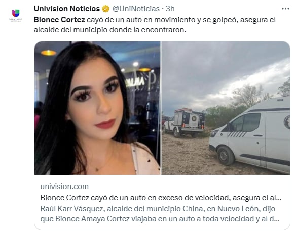 Bionce Cortez cayó carro