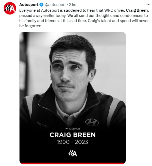 Muere piloto Craig Breen