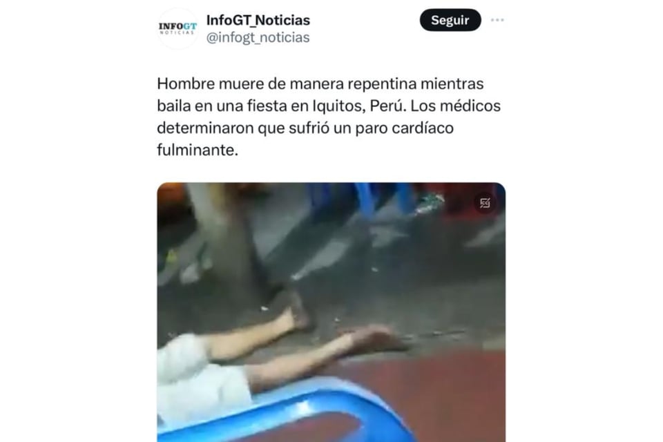 Muere hombre mientras bailaba en fiesta, infarto, Perú, Iquitos, Carlos Mozombite García