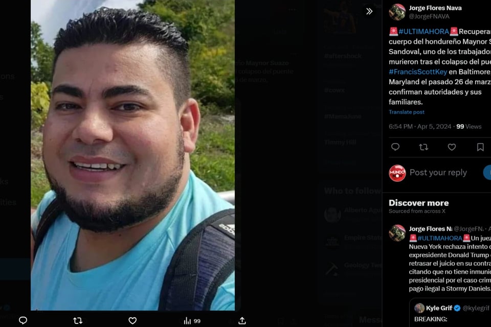 Maynor Suazo, Migrante hondureño, Accidente marítimo, Puente Francis Scott Key, Baltimore, MundoNOW