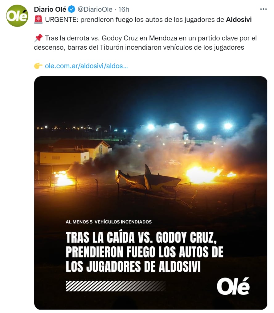 Incendian autos jugadores Aldosivi