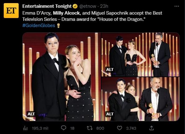 Emma D'arcy, Milly Alcock y Miguel Sapochnik subieron al escenario para recibir el premio a mejor serie de drama