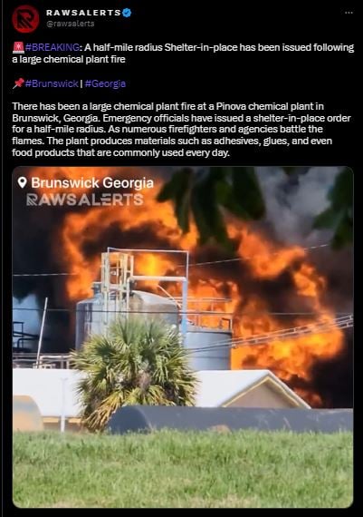 Ordenan evacuar zona en Georgia tras incendio en planta química