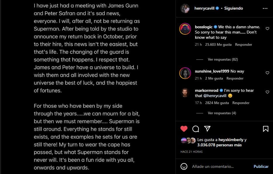 Henry Cavill confirma su salida de DC.