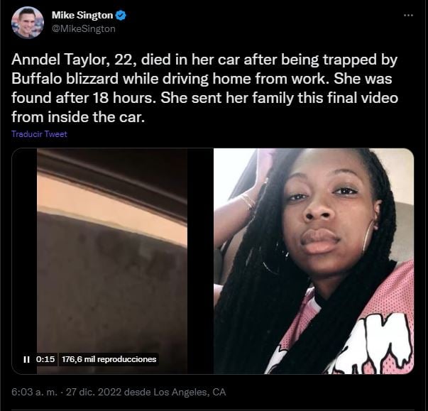 Anndel Taylor freezes to death in winter storm