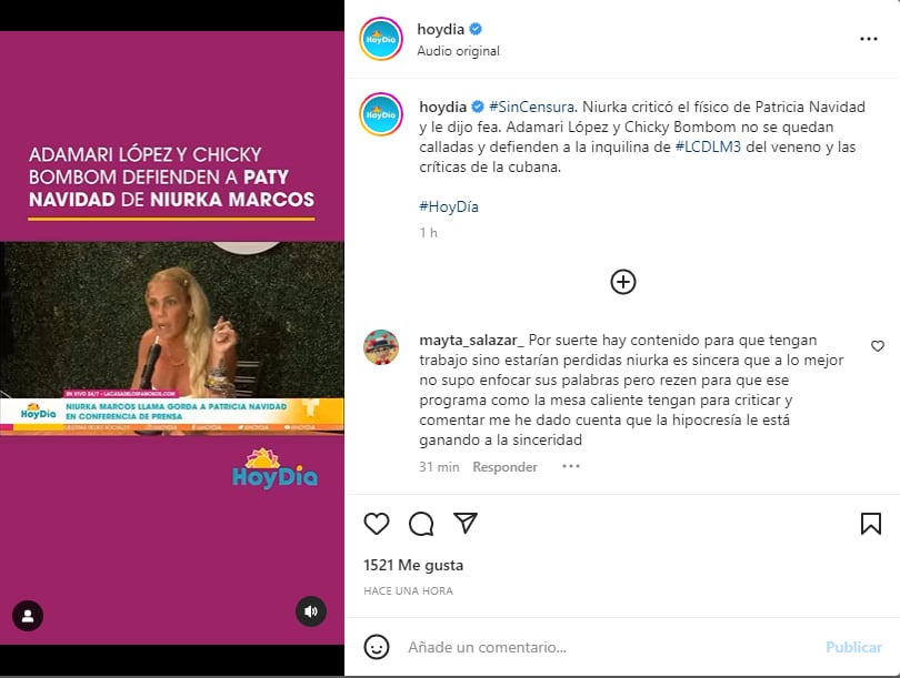 Niurka Marcos opinó sobre la figura de la actriz mexicana