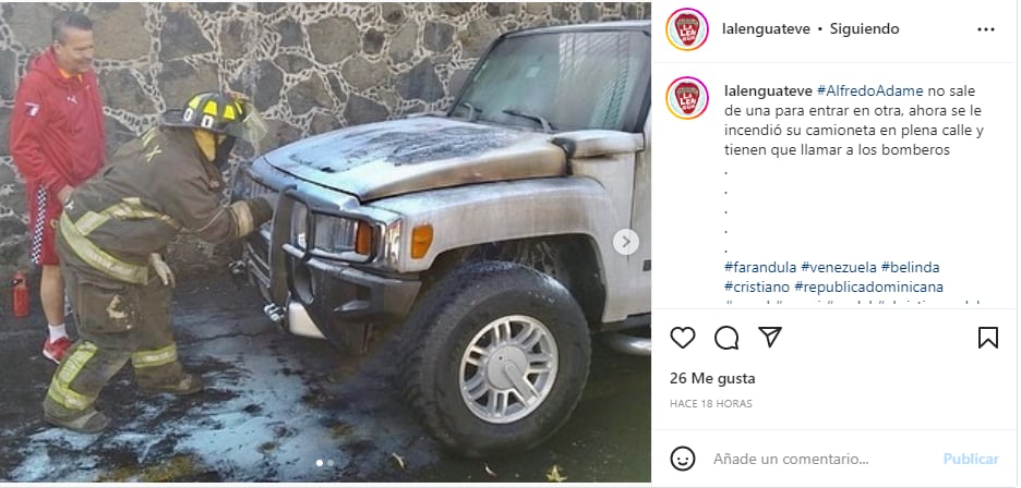 Alfredo Adame sufre aparatoso incendio de su camioneta en plena calle