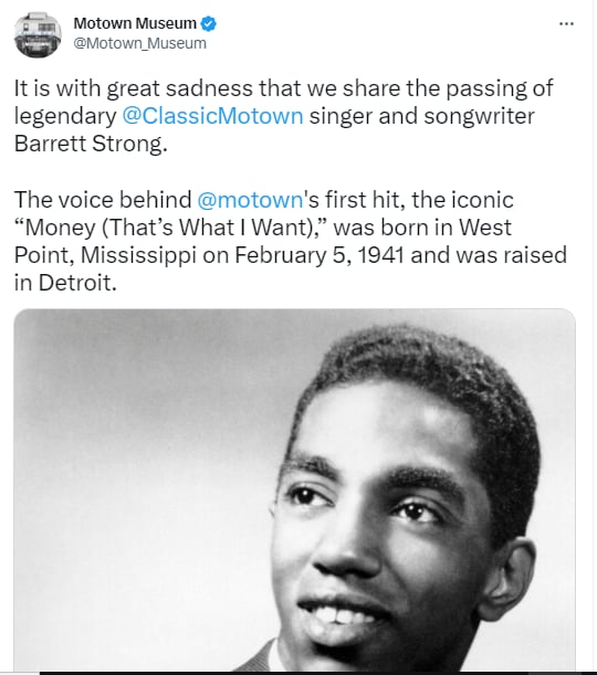 Singer Barrett Strong, recognized for the song 'Money,' dies