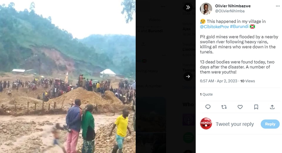 Los accidentes mineros son habituales en el noroeste y el nordeste de Burundi