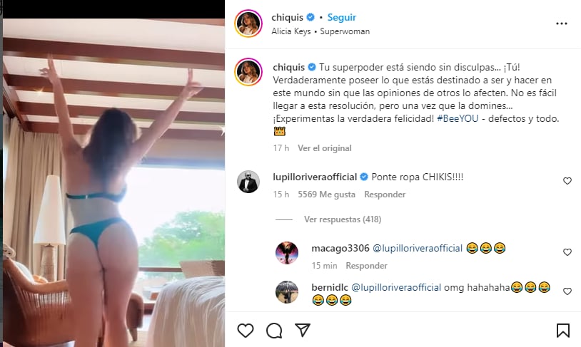 Users commented on it: "What a beautiful body you look at Chiquis"