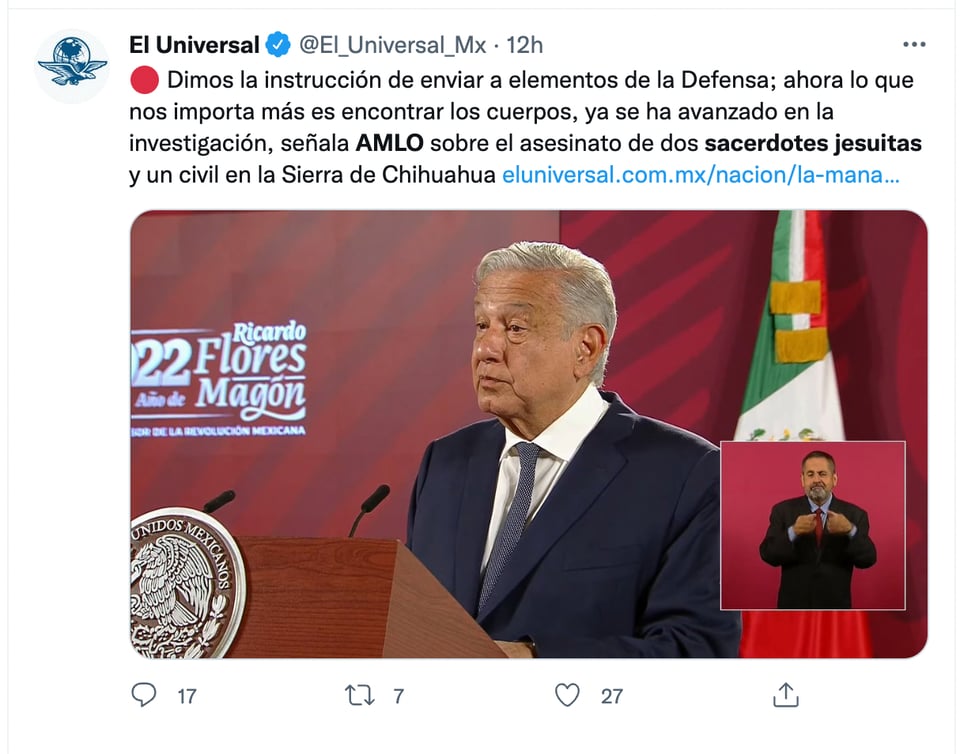 AMLO se manifiesta ante el crimen