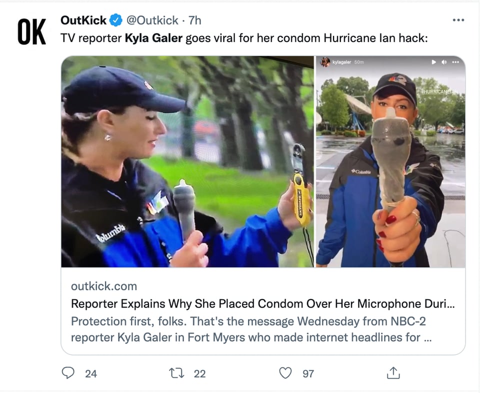 NBC2 reporter 'protects' her microphone with a condom from Ian's force