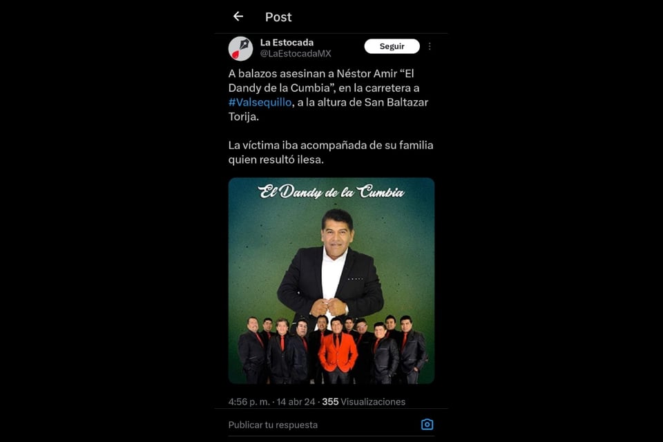 Armed attack, Néstor Amir, El Dandy de la cumbia, Puebla, Mexico