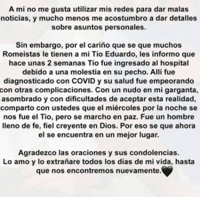 Former Aventura vocalist leaves a message in mourning