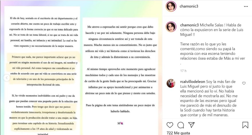 Michelle Salas, daughter of Luis Miguel, annoys her father for sexualizing her image