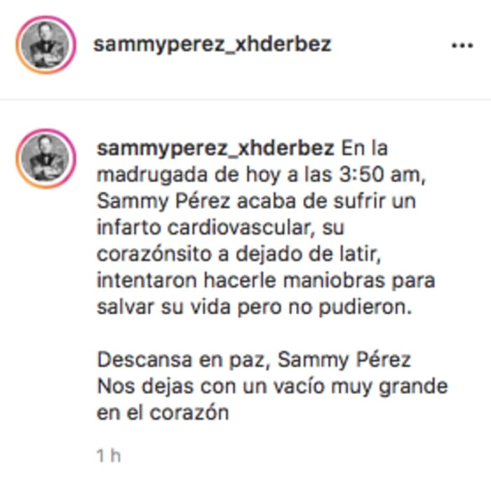 Death by coronavirus of Sammy Pérez