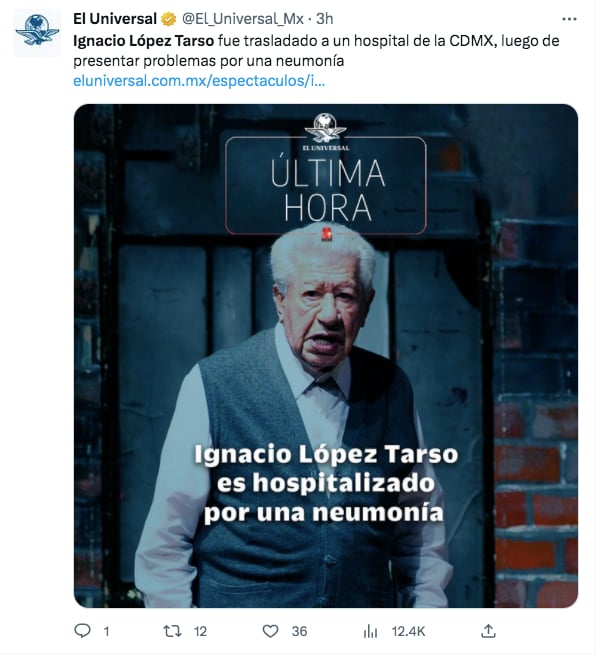 Ignacio López Tarso in critical condition