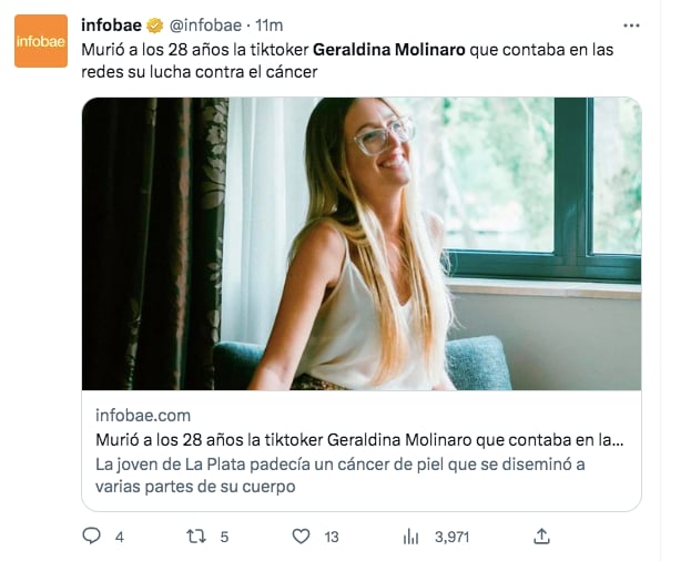 muere famosa tiktoker geraldina molinaro