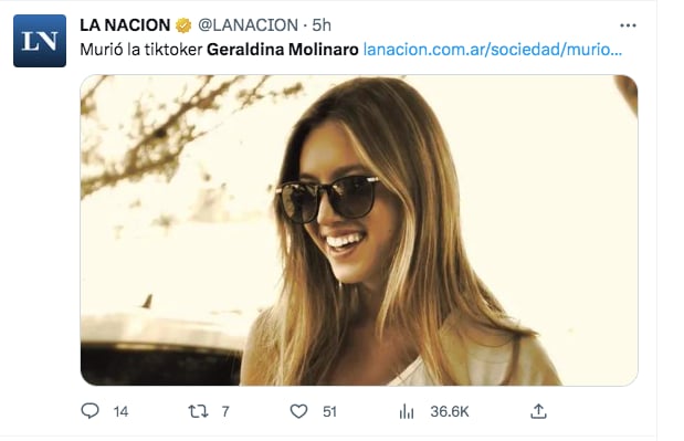 muere famosa tiktoker geraldina molinaro