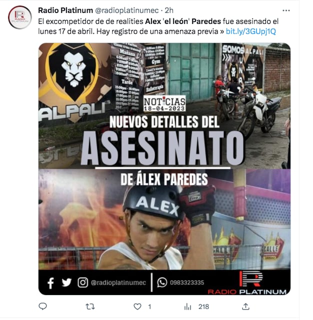 Campeón de reality show es asesinado 