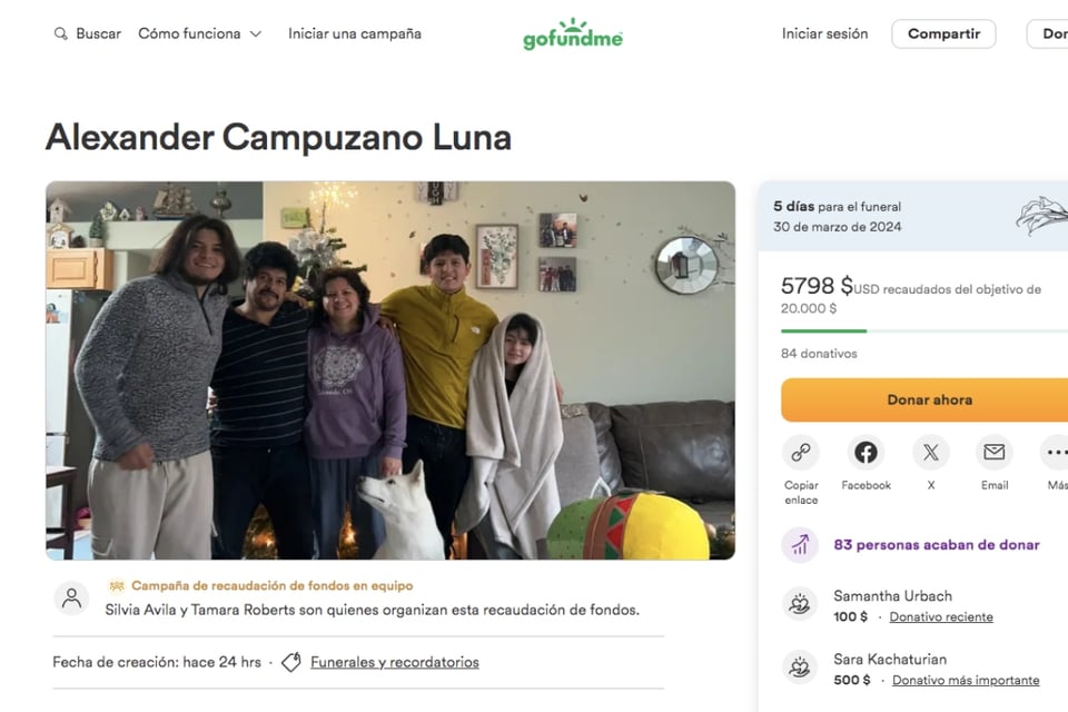 Recaudación, hispano, funeral, percance, Oregón