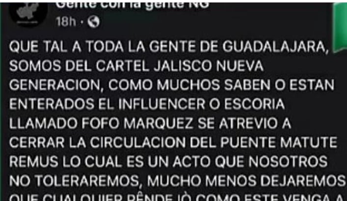 "Fofo" Márquez recibió supuestas amenazas del Cártel Jalisco Nueva Generación