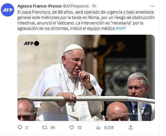 La salud de Francisco se ve mermada