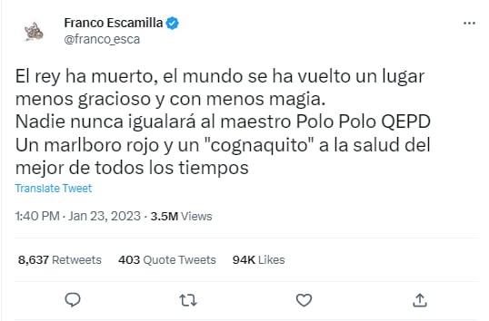 Franco Escamilla señaló: "El rey ha muerto"