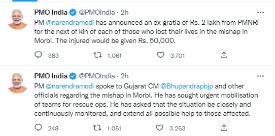 Tras colapso de puente de la India el primer ministro ofreció compensación a las familias de los muertos