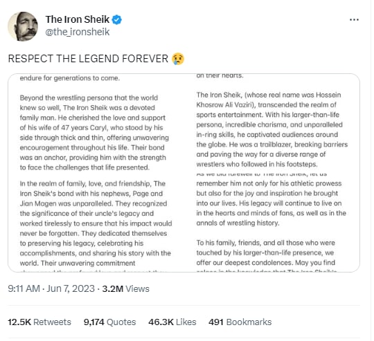 Muere el luchador Iron Sheik leyenda de la WWE a los 81 años