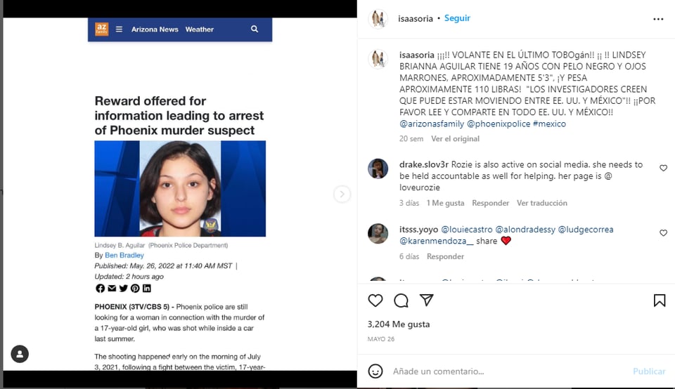 Buscan ir contra Lindsey Brianna Aguilar 