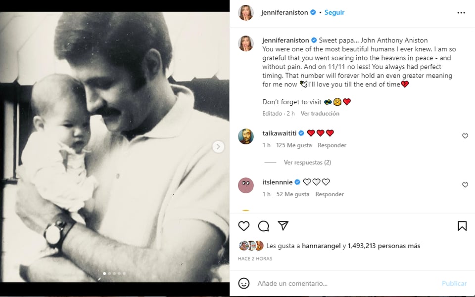 Jennifer Aniston de luto y envía 'conmovedor' mensaje