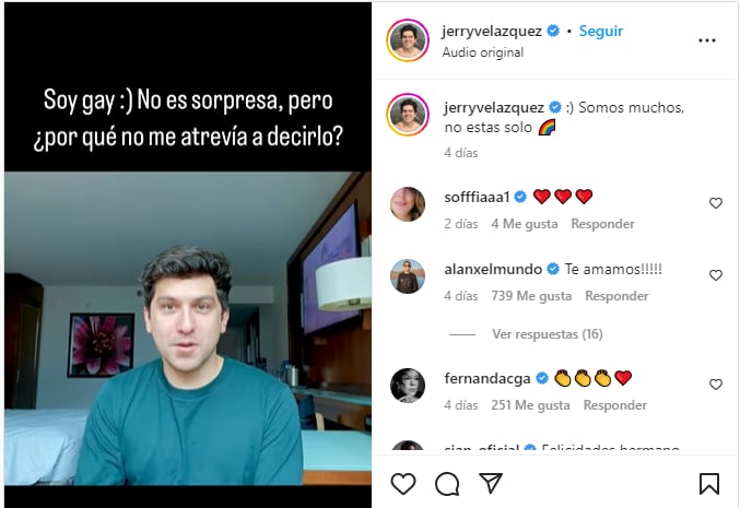 Jerry Velázquez: "Soy gay, y me hace muy feliz decirlo"