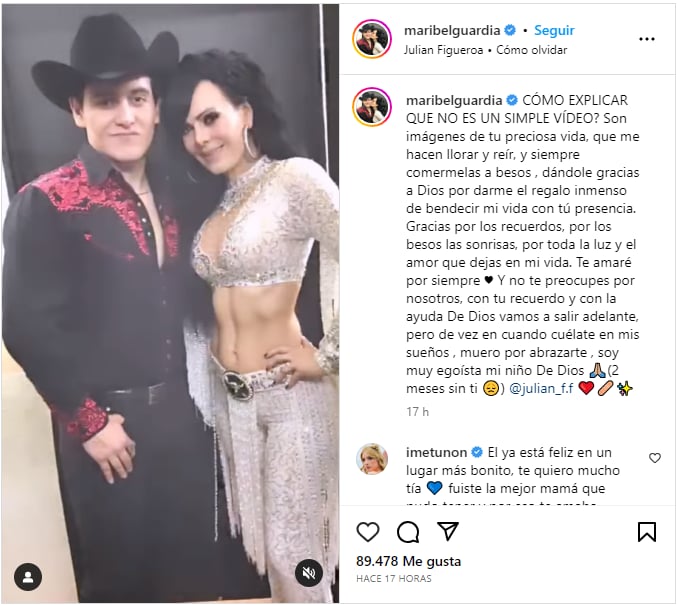 Maribel Guardia manda devastada un mensaje a su hijo a dos meses de su muerte
