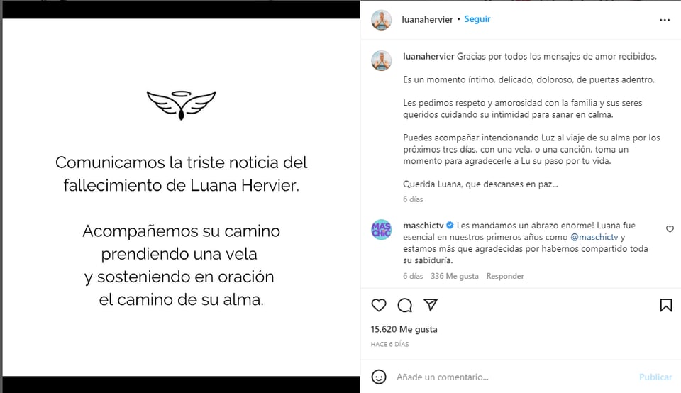 "Querida Luana, que descanses en paz"