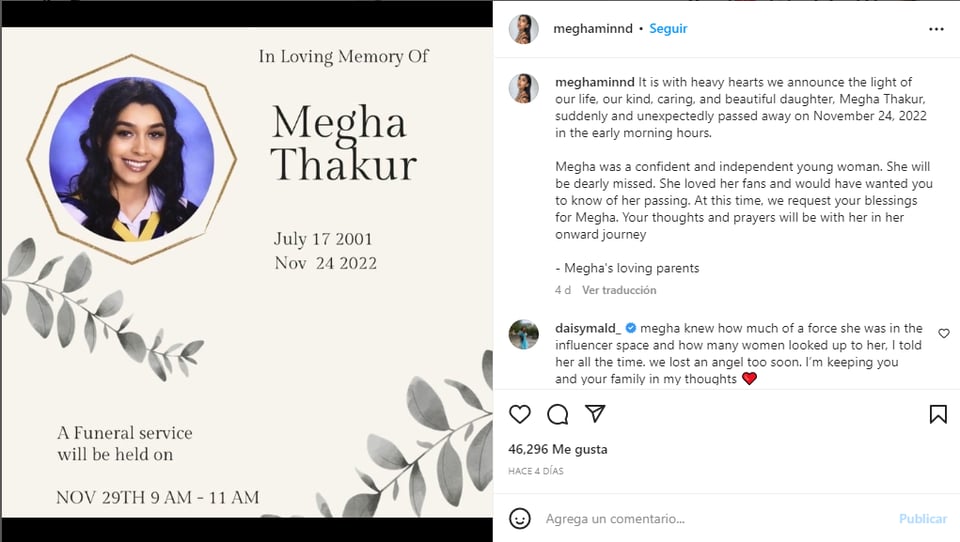 Tiktoker Megha Thakur dies at the age of 21 in an 'unexpected' way 