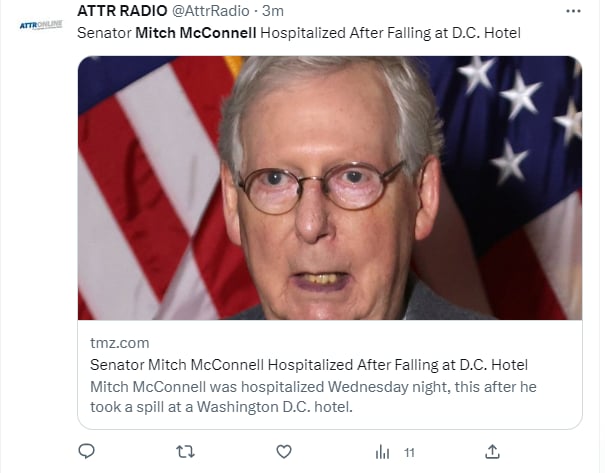 El líder republicano Mitch McConnell es hospitalizado por 'aparatosa' caída